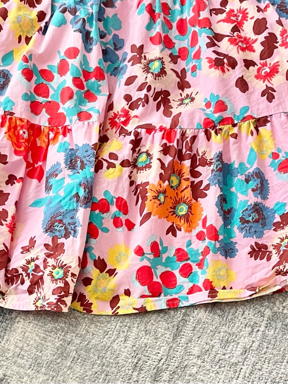Peter Som for Anthropologie Size M Flouncy Floral Mini Dress Pink Shoulder Tie - Picture 7 of 13
